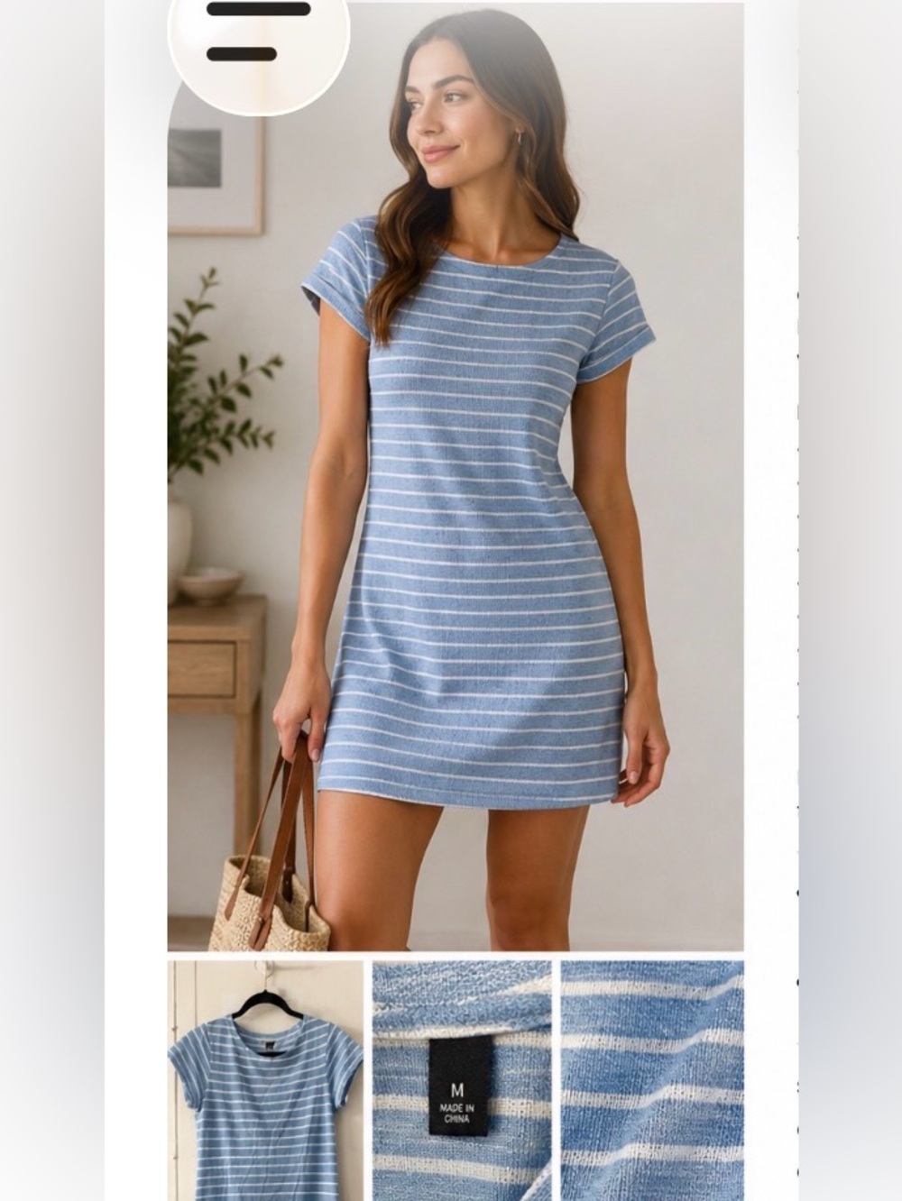 Blue & White Striped Mini Dress – Women’s Size M